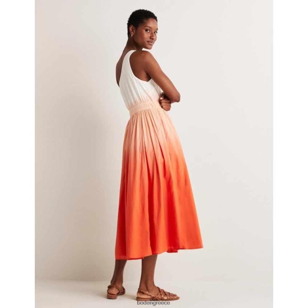 Boden NWT Ora Ombre One Shoulder Midi Dress Orange White Dip Dye Womens 6 cotton - Picture 2 of 14